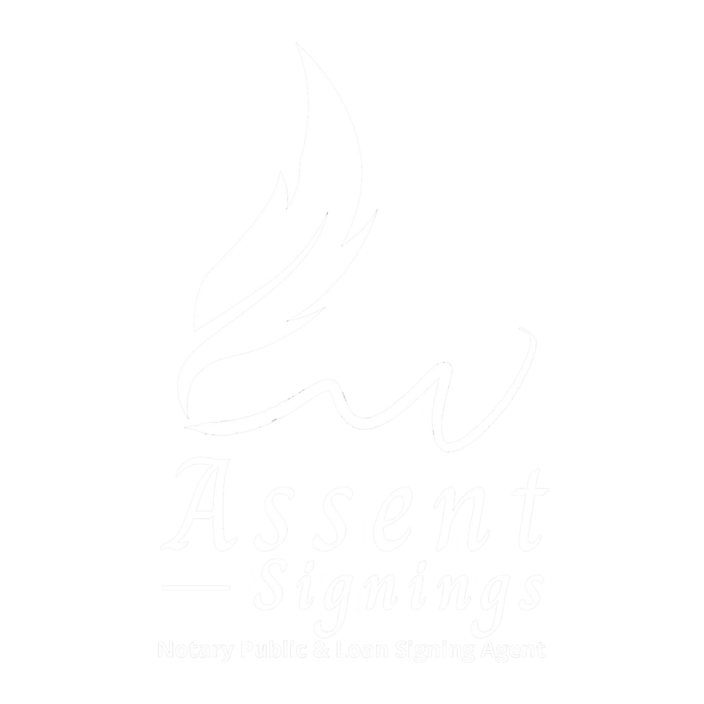 White logo assent signings miami notary and loan signing agent